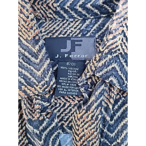 J. Ferrar Short Sleeve Button Front Gold Black 100% Rayon Mens Size S / CH Photo - Picture 7 of 15